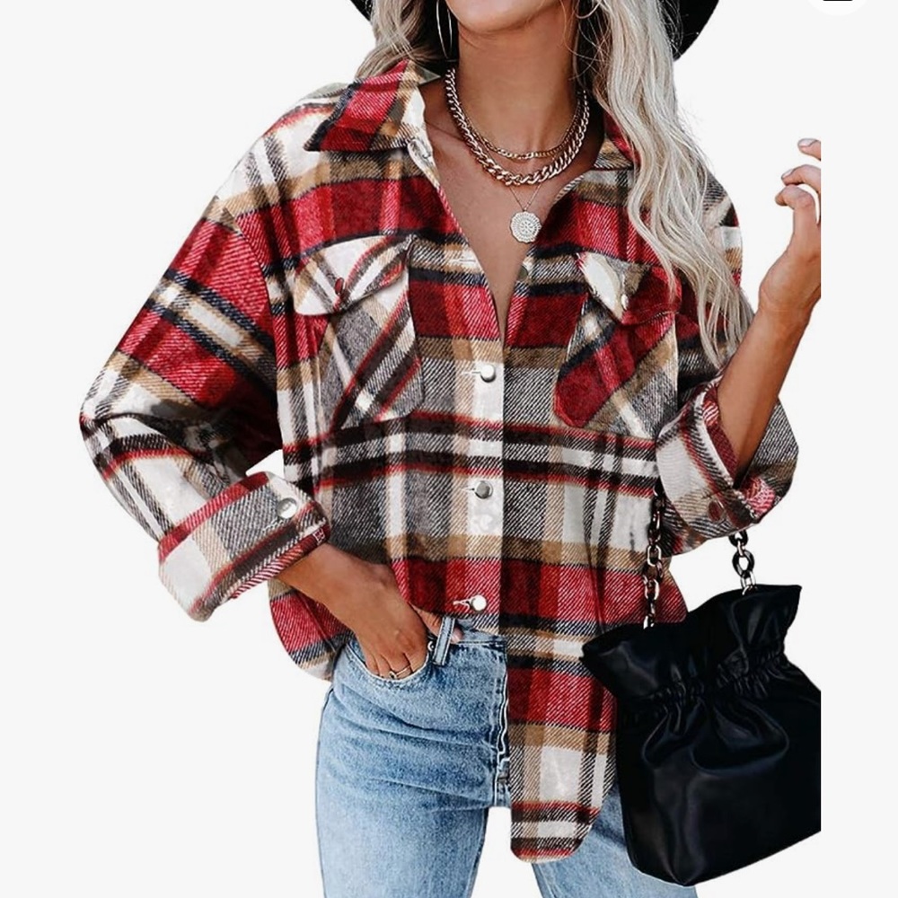 Astylish Womens Long Sleeve Plaid Shirt Button Down Collared Blouse